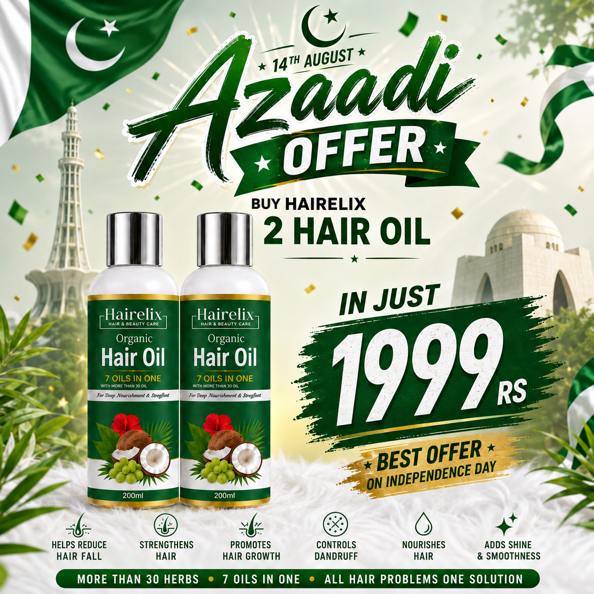 Azaadi Offer Buy Hairelix 2 Hair Oil, 7 Oils in 1 with 20 Herbs